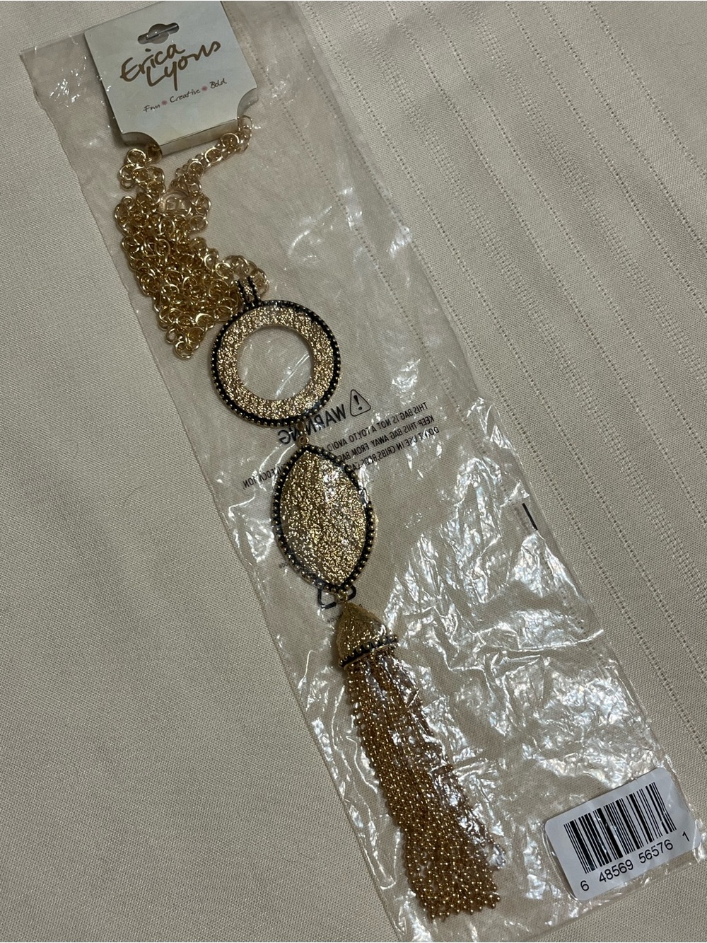 Erica Lyons Gold-Tone Textured Double Medallion Tassel Necklace